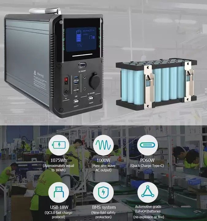 batterie de secours 1000w de centrale de lithium solaire portatif de générateur pour l'offre campante d'équipement
