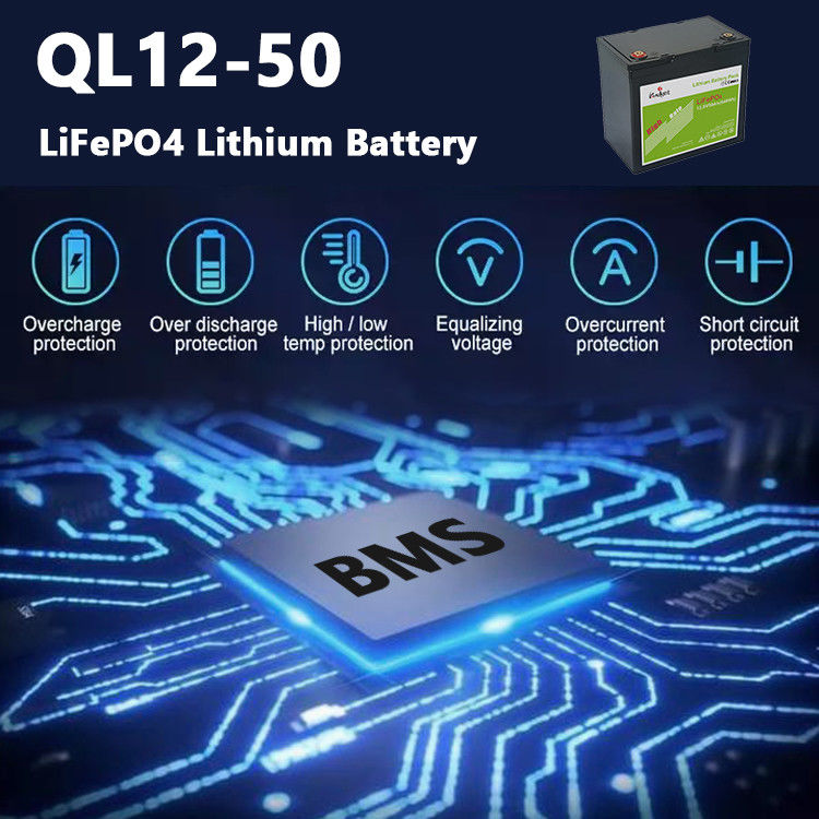 batterie au lithium de 12.8v 50ah Bms construit dans la puissance de la catégorie A pour le réverbère de rv
