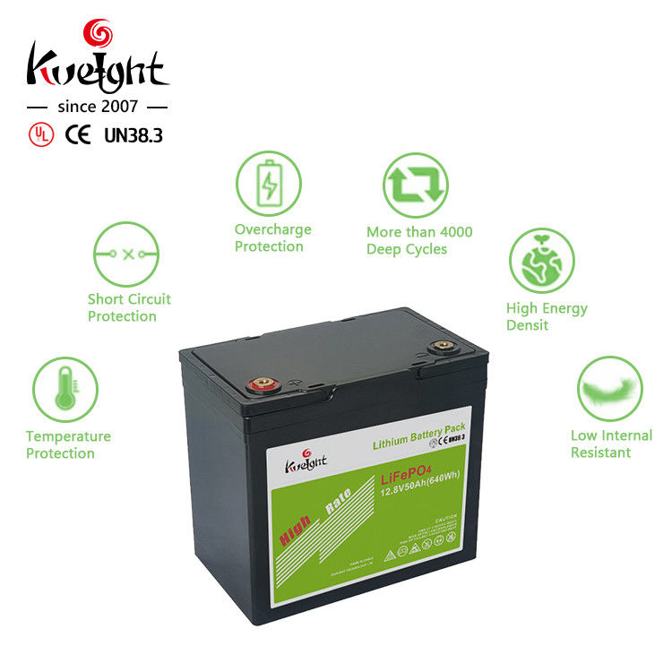 batterie au lithium de 12.8v 50ah Bms construit dans la puissance de la catégorie A pour le réverbère de rv